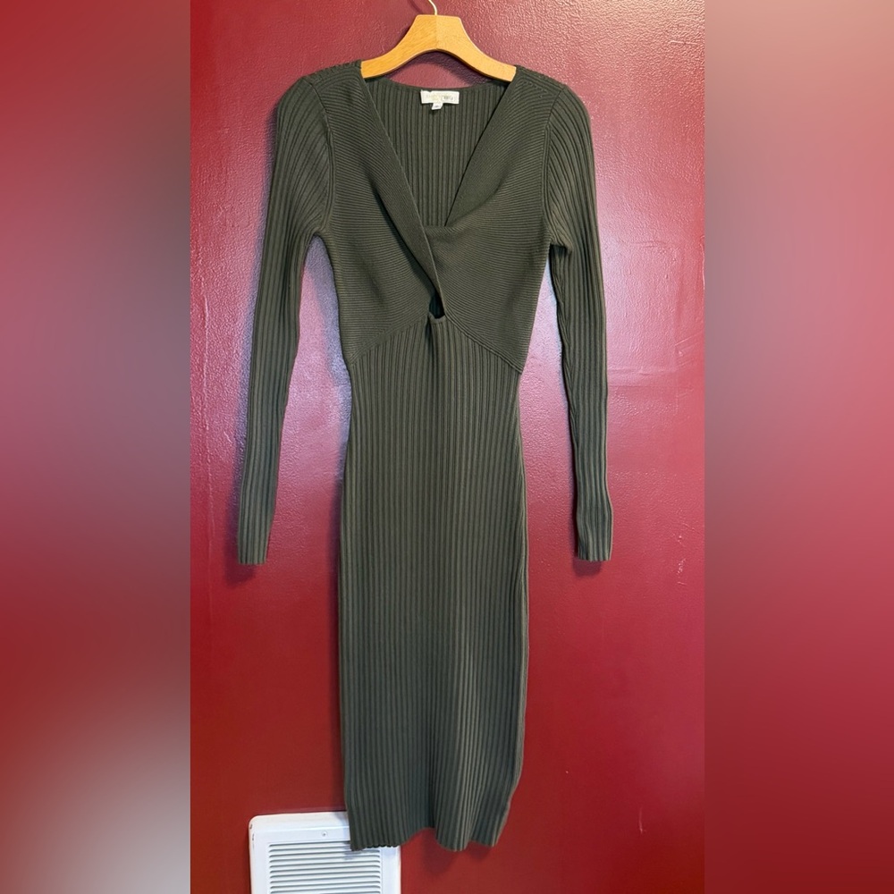 Ramy‎ Brook Ribbed Midi Knit Sweater Dress Women’s Small Green Cutout Bodycon